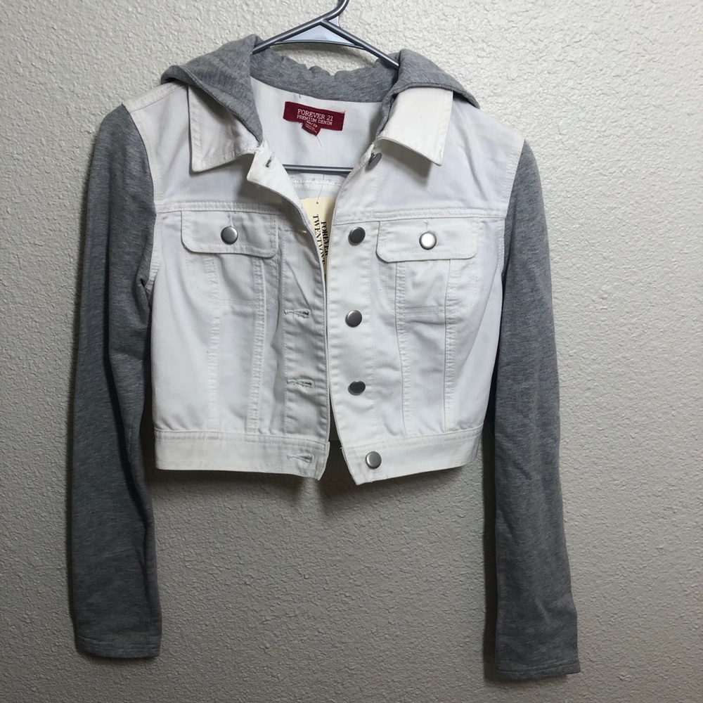 Forever 21 White Jean Crop Jacket
